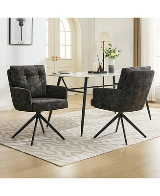 Dyhome Dining Chairs Set of 2, Mid Century Modern Swivel with Arm, Upholstered Accent Chair for Kitchen Living Room, Metal B