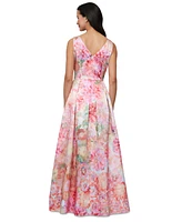 Alex Evenings Petite V-Neck Printed Mikado A-Line Dress