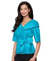 Alex Evenings Petite Bow-Trim Short-Sleeve Taffeta Blouse