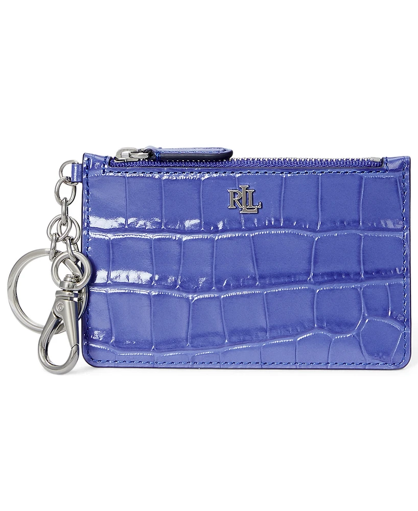 Lauren Ralph Croc-Embossed Leather Zip Card Case