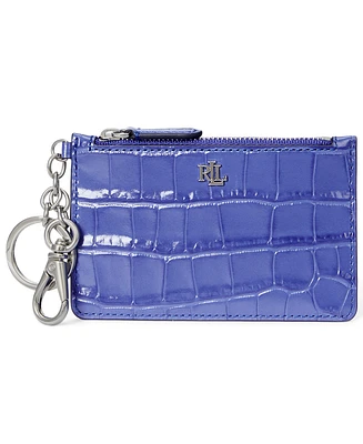 Lauren Ralph Croc-Embossed Leather Zip Card Case