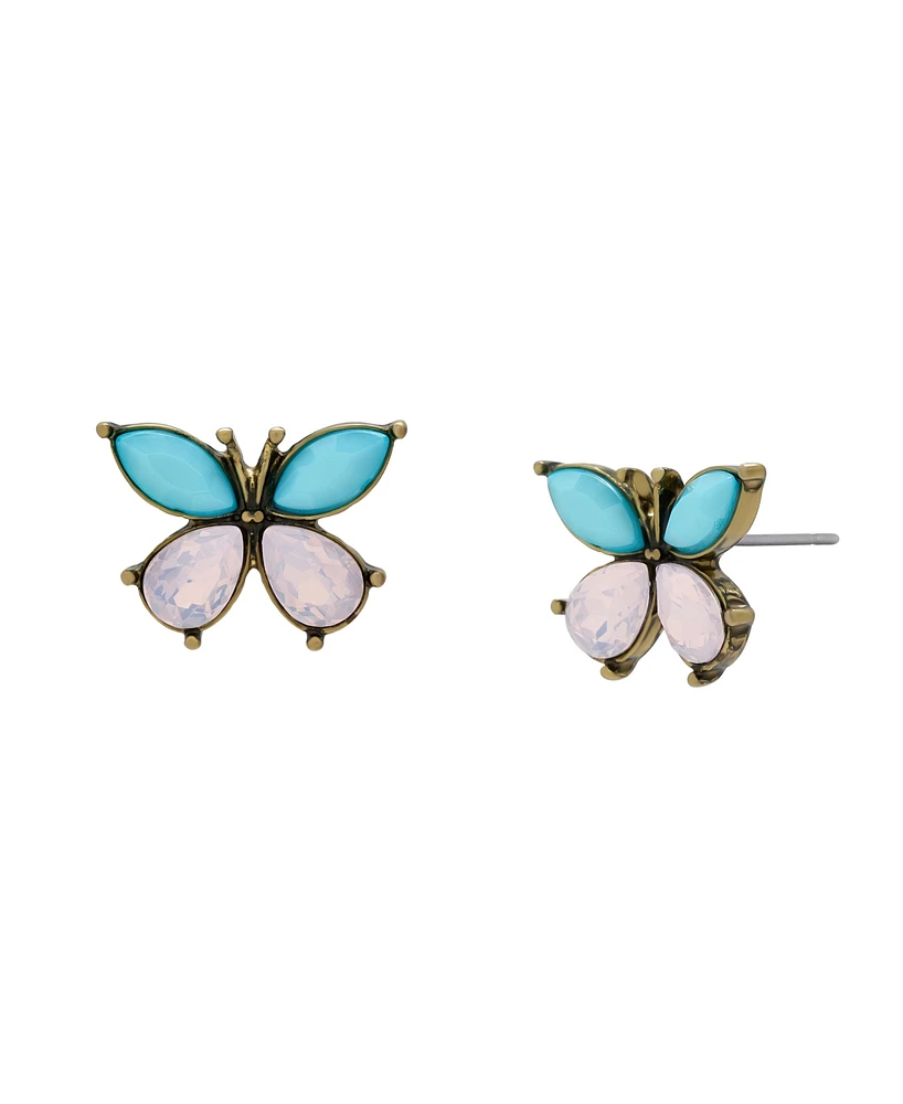 Betsey Johnson Faux Stone Boho Butterfly Stud Earrings