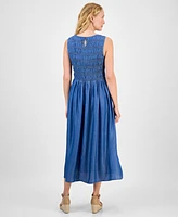 Style & Co Women's Smocked Chambray Midi Dress, Exclusively at Macy's