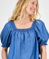 Style & Co Women's Chambray Square-Neck Smocked Top, Exclusively at Macy's