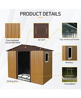 8 ft x 4 ft Outdoor Metal Storage Shed with Window and Metal Foundation for Backyard, Patio, Lawn (Coffee)