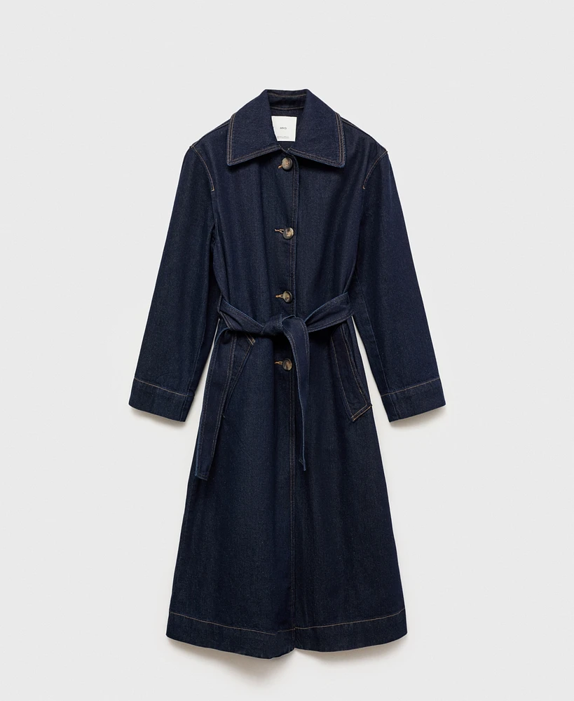 Mango Women's Long Rinse-Wash Denim Trench Coat