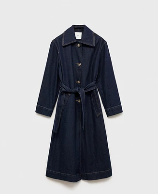 Mango Women's Long Rinse-Wash Denim Trench Coat