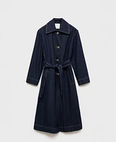 Mango Women's Long Rinse-Wash Denim Trench Coat