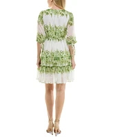 Taylor Women's Floral-Print Tie-Cuff Ruffled-Hem Dress