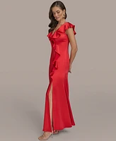 Donna Karan New York Women's Ruffle-v-Neck Sleeveless Gown