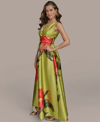 Donna Karan New York Women's Printed V-Neck Gown