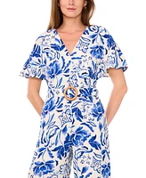 Msk Women's Printed Flutter Sleeve Wide-Leg Jumpsuit