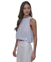 Dkny Jeans Women's Striped Cotton Bubble-Hem Sleeveless Top - EDS