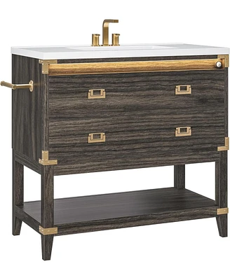 36" Bathroom Vanity with Motion Sensor Light, Wood Bathroom Vanity