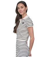 Dkny Jeans Women's Striped Short-Sleeve Polo Shirt - IVK