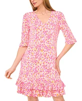 CeCe Women's V-Neck Ruffled Floral Shift Dress