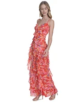 Eliza J Women's Metallic-Clip Chiffon Asymmetric-Ruffle Dress