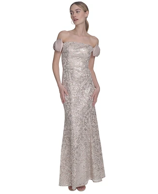 Eliza J Women's Bow-Trim Off-The-Shoulder Sequin Gown