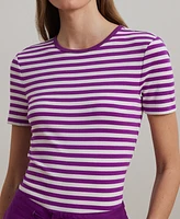 Lauren Ralph Lauren Petite Striped Stretch Cotton Crewneck Tee