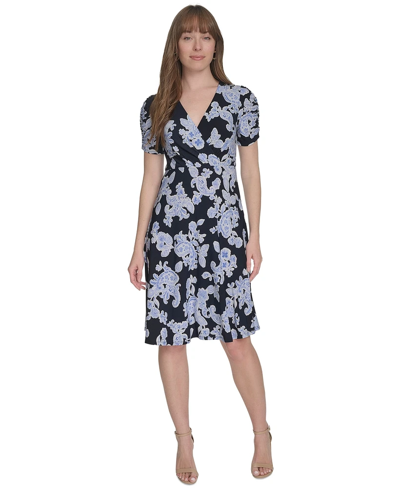 Tommy Hilfiger Women's V-Neck Ruched-Sleeve Dress
