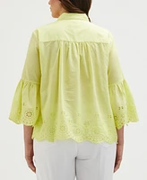 Ella Rafaella Plus Embroidered 3/4 Sleeve Top