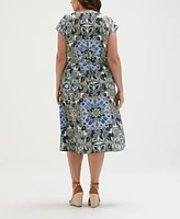 Ella Rafaella Plus Scarf Print Self Tie Short Sleeve Dress