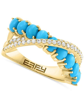 Effy Turquoise (5x3mm) & Diamond (1/4 ct. t.w.) Statement Ring in 14k Yellow Gold