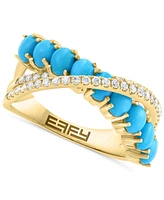 Effy Turquoise (5x3mm) & Diamond (1/4 ct. t.w.) Statement Ring in 14k Yellow Gold