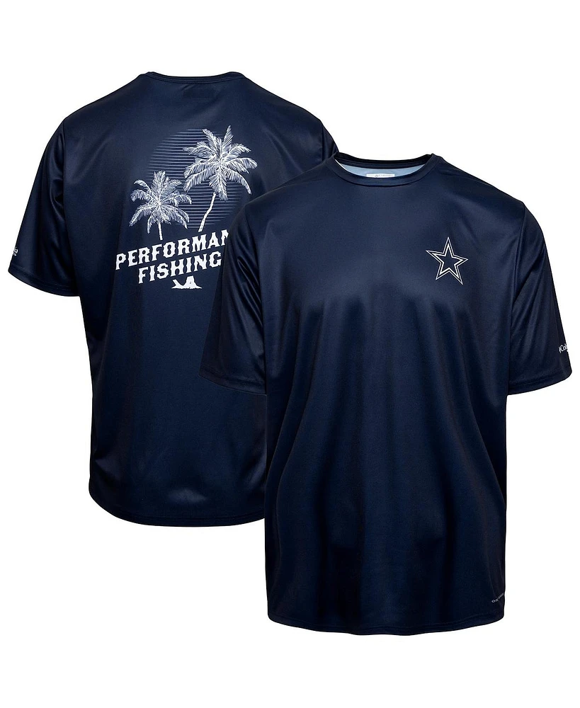 Columbia Men's Navy Dallas Cowboys Terminal Tackle Performance Fishing Omni-Shade T-Shirt