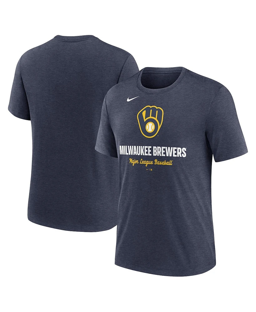 Nike Men's Heather Navy Milwaukee Brewers Logo Tri-Blend T-Shirt