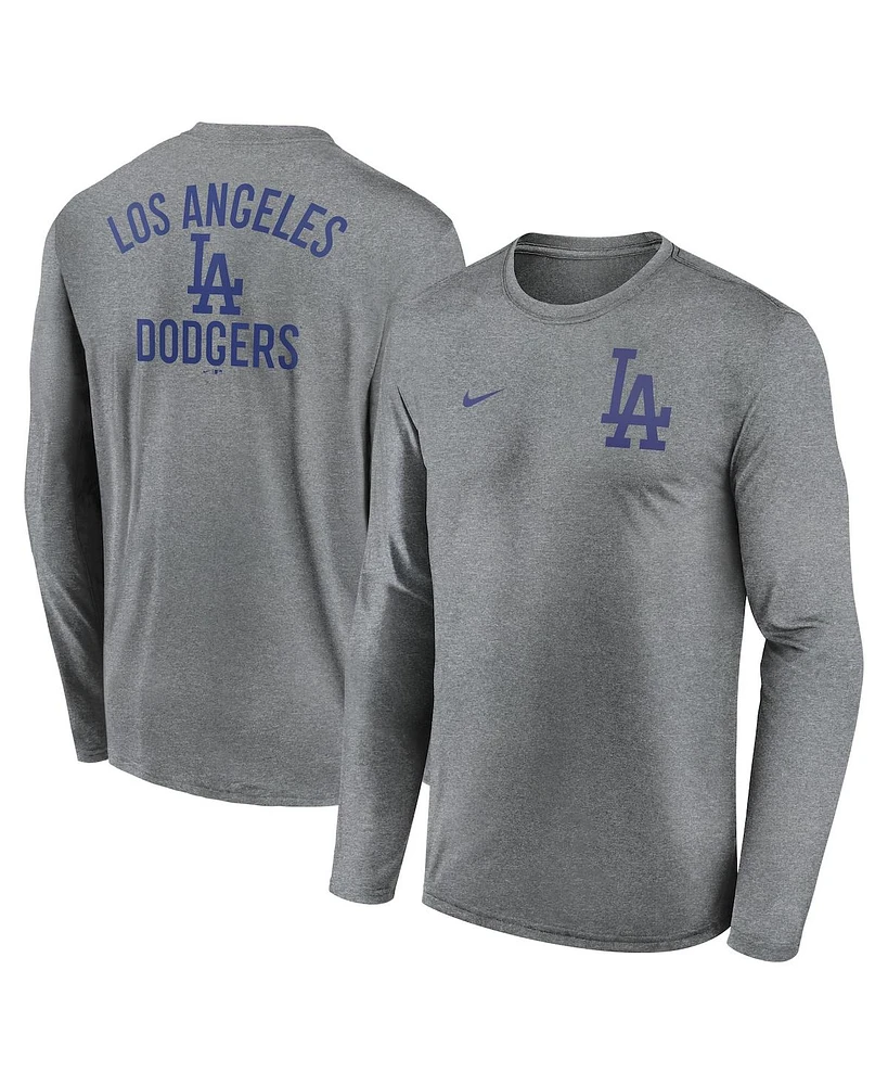 Nike Men's Heather Charcoal Los Angeles Dodgers 2-Hit Legend Performance Long Sleeve T-Shirt