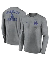 Nike Men's Heather Charcoal Los Angeles Dodgers 2-Hit Legend Performance Long Sleeve T-Shirt
