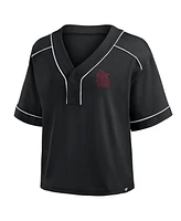 Fanatics Women's Black St. Louis Cardinals Oversized Champ Game Midi Cropped V-Neck T-Shirt