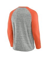 Fanatics Men's Heather Gray Baltimore Orioles Raw Edge Raglan Long Sleeve Baseball T-Shirt