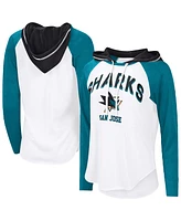 G-iii 4Her by Carl Banks Women's White San Jose Sharks Vip Raglan Long Sleeve Hoodie T-Shirt