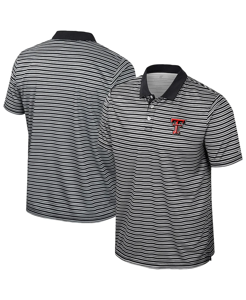 Colosseum Men's Black Texas Tech Red Raiders Striped Polo Shirt