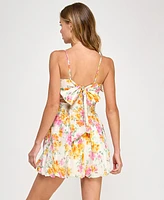 City Studios Juniors' Cotton Floral Clip-Dot Bow-Back Dress