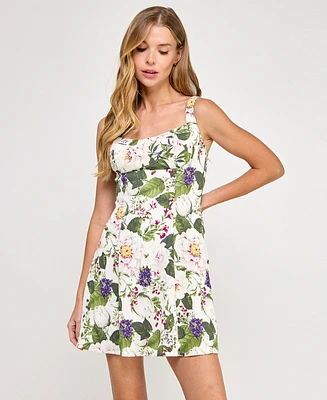 Seni & Cade Juniors' Floral Scoop-Neck Sleeveless Dress