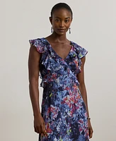 Lauren Ralph Petite Print Ruffle-Trim Georgette Midi Dress