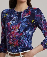 Lauren Ralph Petite Print Cotton-Blend Sweater