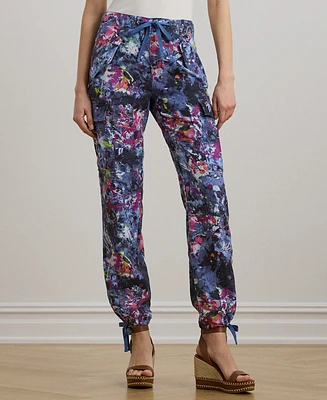 Lauren Ralph Petite Print Linen Cargo Ankle Pants