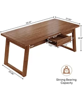 Tribesigns 55-Inch Dining Table with Storage Drawer for Dining Room, Rectangular Mid-Century Modern Dinner Kitchen Table with Solid Wood Legs for 4-6