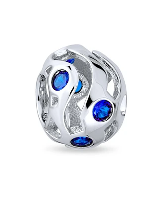 Bling Jewelry Wave Cubic Zirconia Bead Blue Purple Cz Charm .925 Sterling Silver For European Bracelet