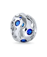 Bling Jewelry Wave Cubic Zirconia Bead Blue Purple Cz Charm .925 Sterling Silver For European Bracelet