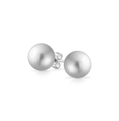 Bling Jewelry Classic Light Grey Simulated Pearl Drop Ball Earrings Sterling Silver