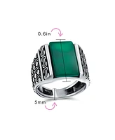 Bling Jewelry Cable Etching Band Green Agate Black Onyx Rectangle Signet Ring Heavy .925 Sterling Silver