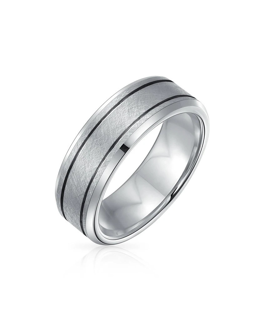 Bling Jewelry Wide Silver Tone Double Grooved Brushed Matte Titanium Band Ring Comfort Fit