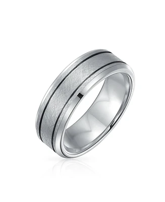 Bling Jewelry Wide Silver Tone Double Grooved Brushed Matte Titanium Band Ring Comfort Fit
