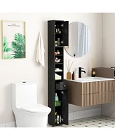 Gymax Tall Slim Bathroom Storage Cabinet Linen Tower w/Drawer Adjustable Shelves Black