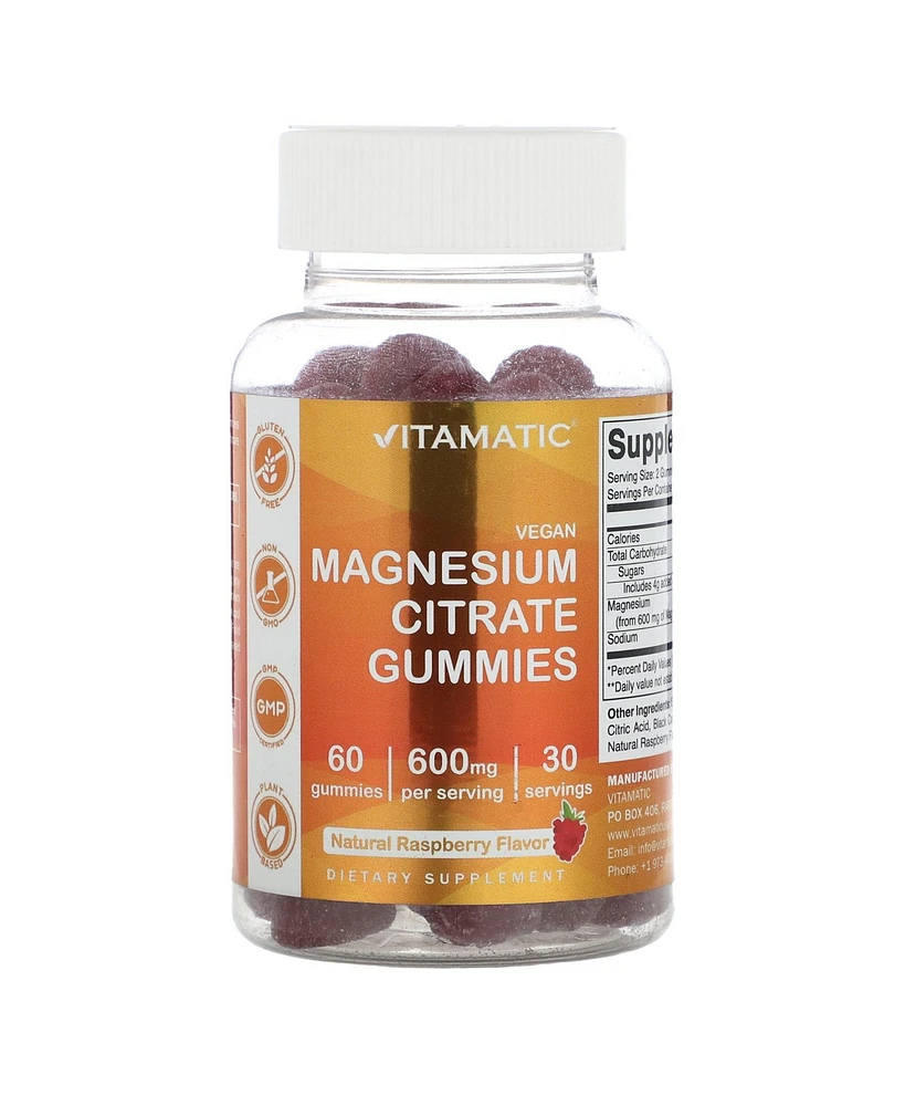 Vitamatic Nutrition Magnesium Citrate Gummies Natural Raspberry 600 mg